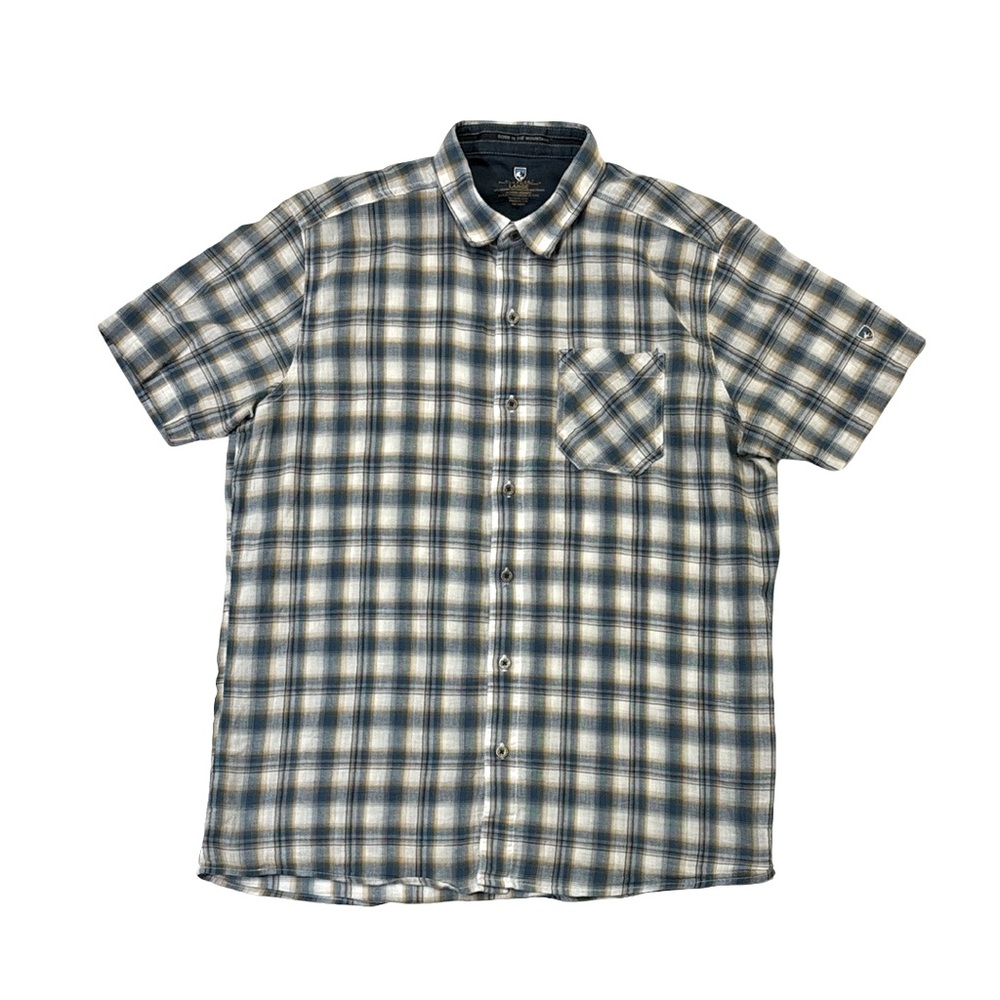 Kuhl Blue and White Plaid Casual Button Down Shirt